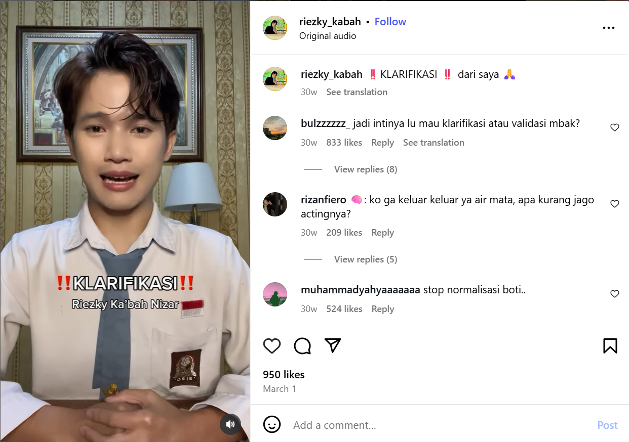 Postingan Rizky Kabah (Instagram)